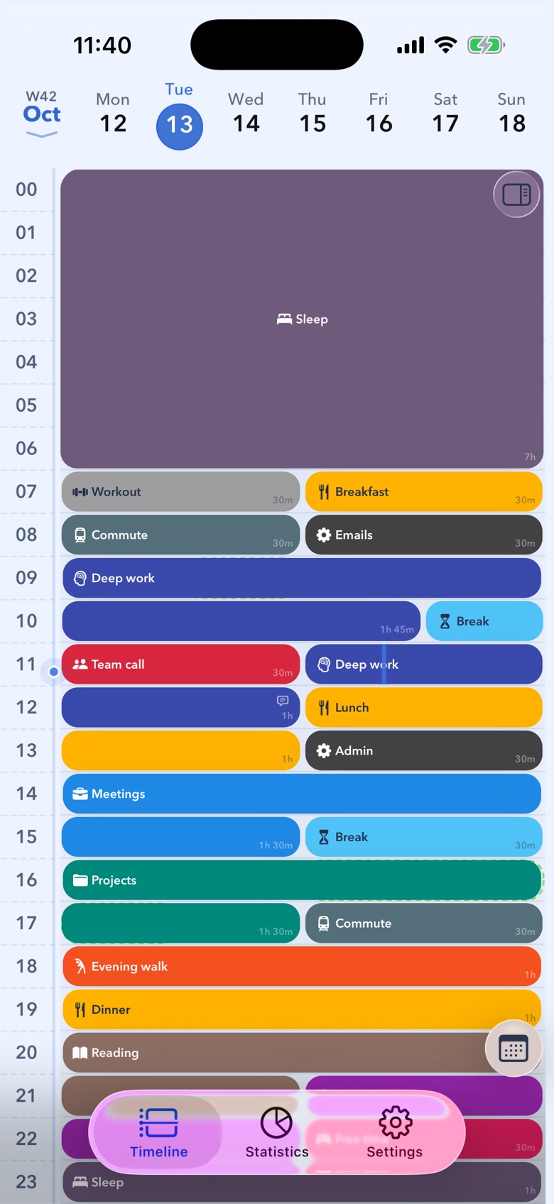24 Block day view with categories in Main palette colours
