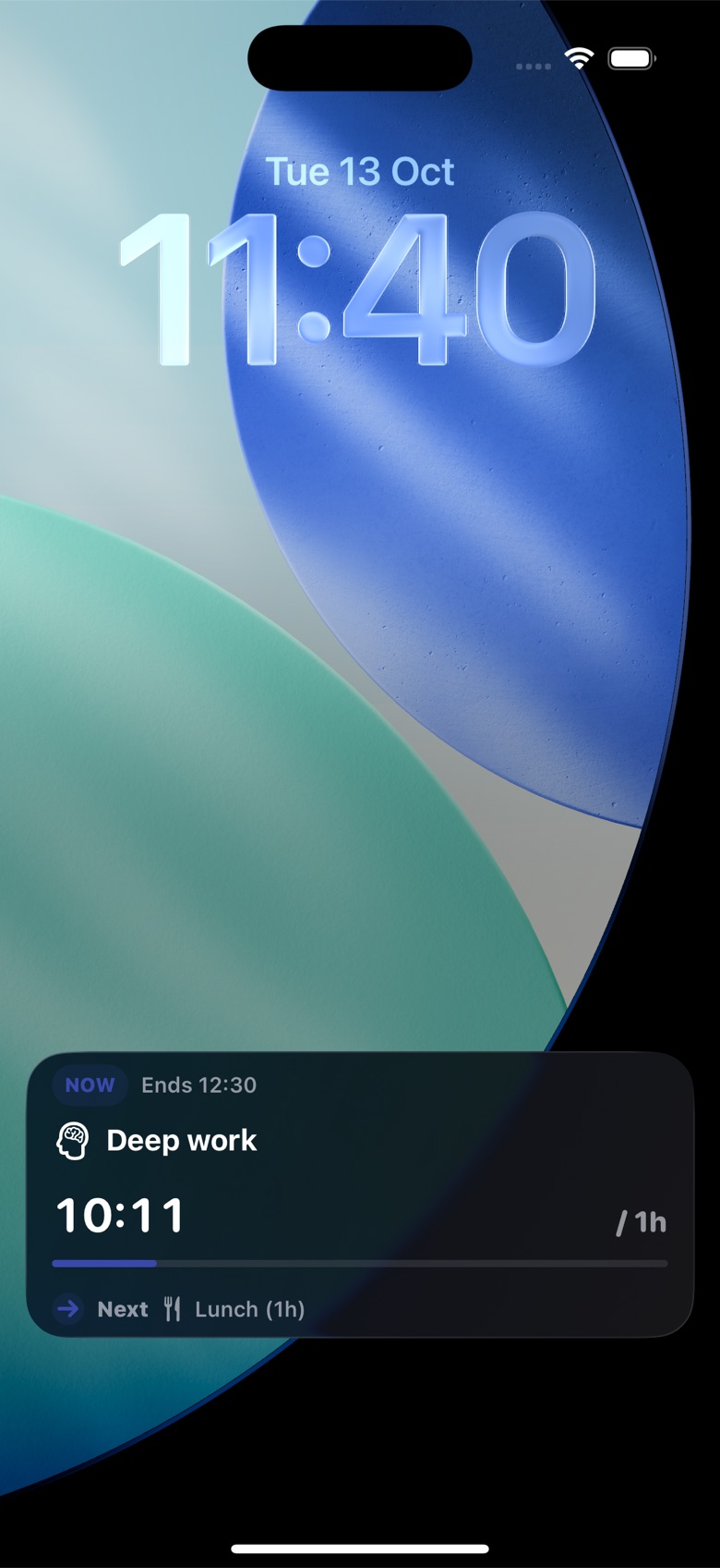24 Block Live Activity on an iPhone Lock Screen showing the current block